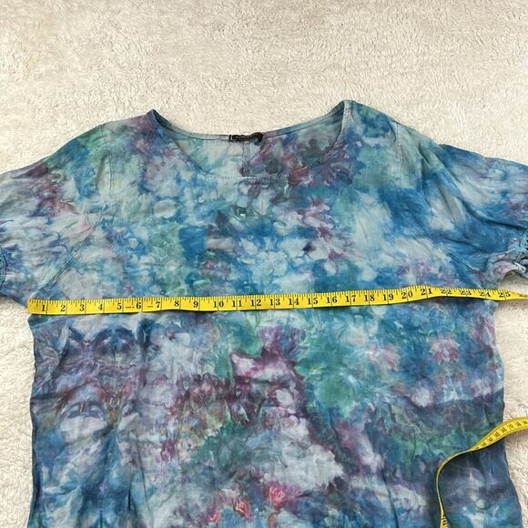 Lungo L'arno blue watercolor tie dye and crochet linen top, size 2X - Picture 4 of 8